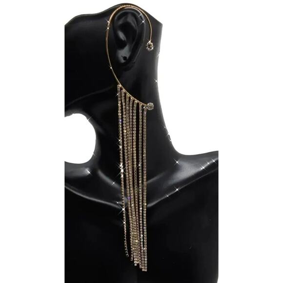 GOLD Rhinestone Fringe Ear Cuff Jewelry for One NWB - Picture 3 of 6